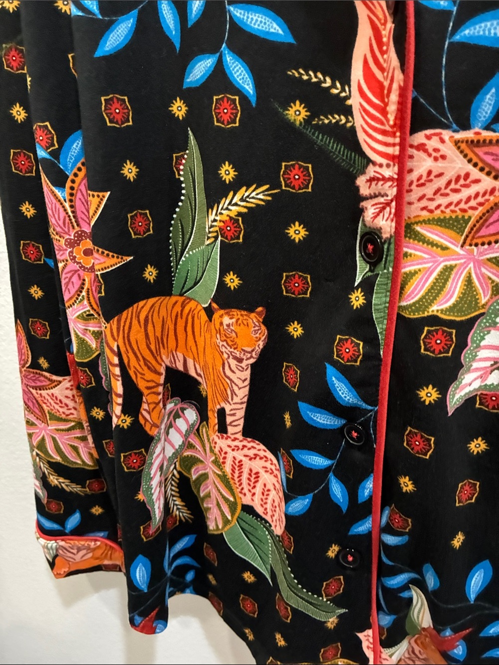 Room Service Black Floral & Tiger Print Pajama Top - Picture 5 of 8